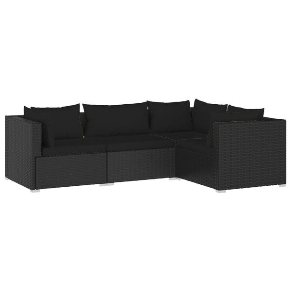 vidaXL Set Divani da Giardino 4 pz con Cuscini in Polyrattan Nero
