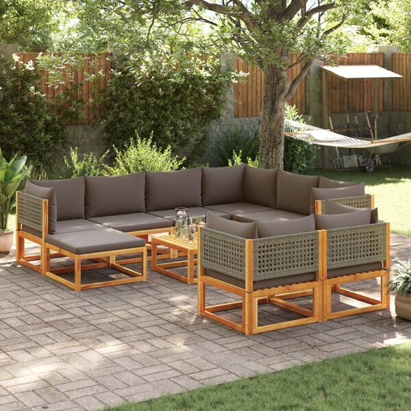 vidaXL Set di divani da giardino 10 pezzi con cuscini in legno di acacia e rattan