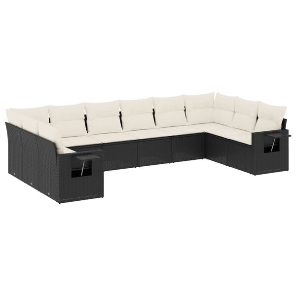 vidaXL Set Divani da Giardino 10pz con Cuscini in Polyrattan Nero