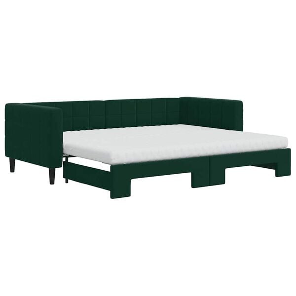 vidaXL Divano Letto Estraibile Materassi Verde Scuro 90x200 Velluto
