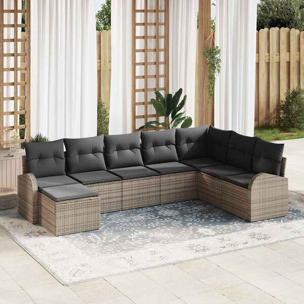 vidaXL Set di divani con cuscino 8 pcs Grigio polyrattan