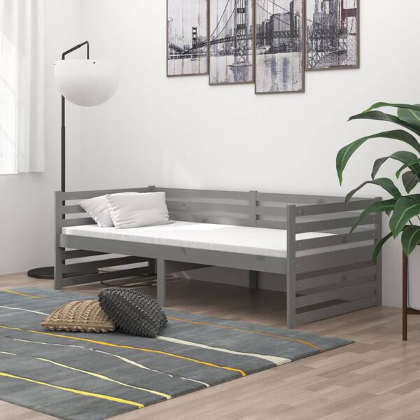 vidaXL Divano Letto con Materasso 90x200 cm Grigio in Legno di Pino