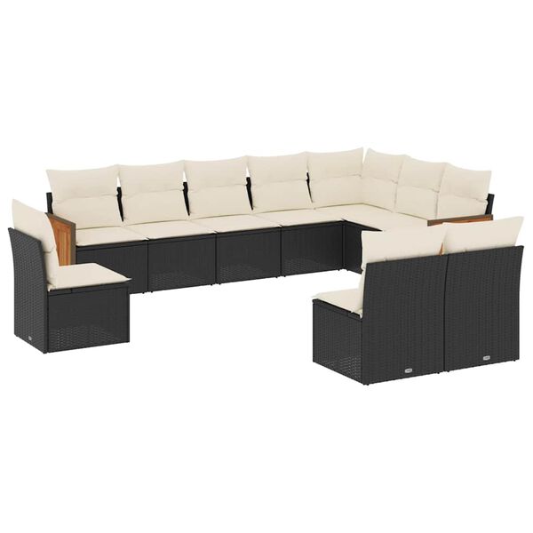 vidaXL Set Divani da Giardino 10pz con Cuscini in Polyrattan Nero