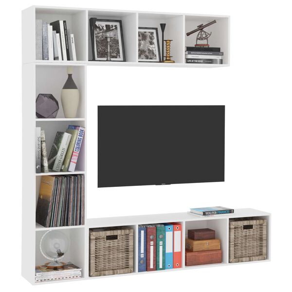 vidaXL Set Mobili Libreria/Porta TV 3 pz Bianco 180x30x180 cm