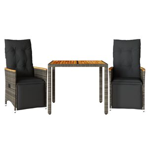vidaXL Set Bistr&ograve; da Giardino 3 pz con Cuscini in Polyrattan Grigio