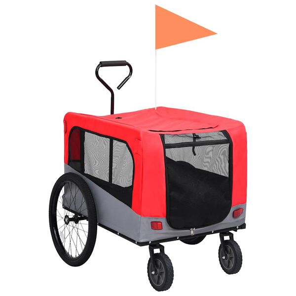 vidaXL Rimorchio Bici Animali e Carrello Jogging 2 in 1 Rosso e Grigio