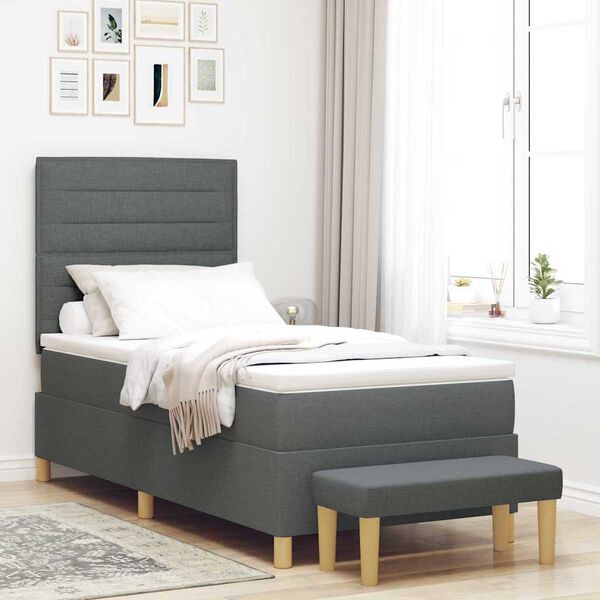 vidaXL Letto a molle con materasso Grigio scuro 90 x 200 cm Tessuto