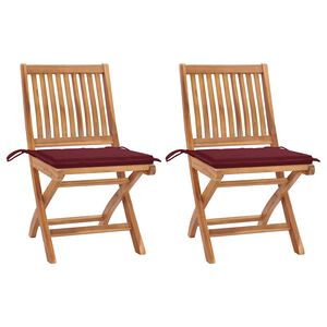 vidaXL Sedie da Giardino 2 pz con Cuscini Rosso Vino Massello di Teak