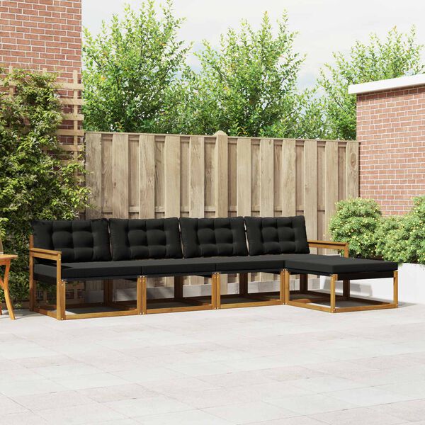 vidaXL Set di divani da esterno con cuscino 5 pcs Naturale e Nero