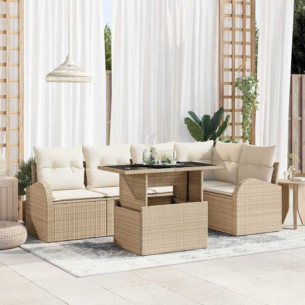 vidaXL Set Divano da Giardino con cuscino 6 pcs Beige Poly Rattan
