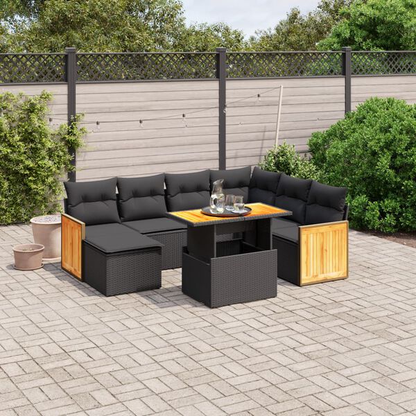 vidaXL Set Divani da Giardino con Cuscini 8 pz Nero in Polyrattan