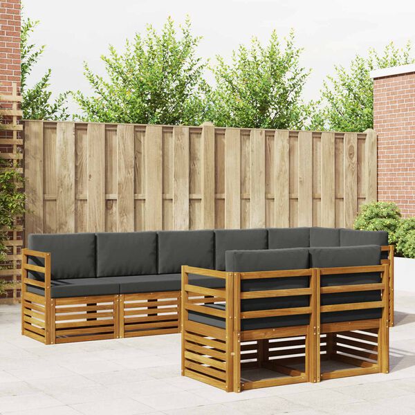 vidaXL Set divani 8 pcs Naturale e Antracite Legno di Acacia Massello