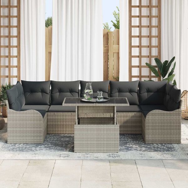 vidaXL Set Divano da Giardino 8 pcs Grigio chiaro Poly Rattan