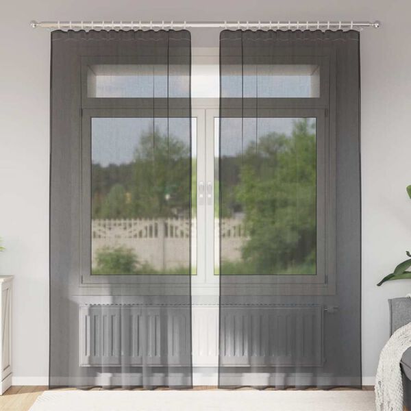 vidaXL Tende in Voile con Tasche per Aste 2 pz Nero