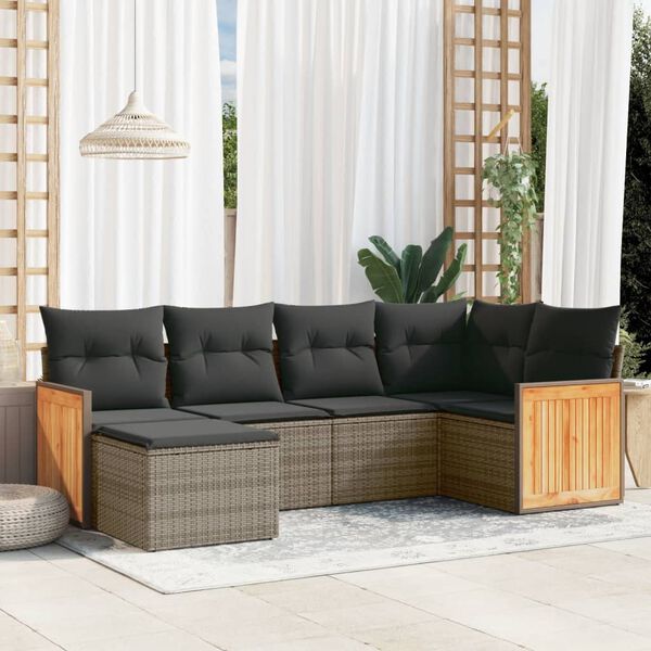 vidaXL Set Divano da Giardino 6 pz con Cuscini Grigio in Polyrattan