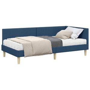 vidaXL Struttura Letto Angolare con Materasso Altro 2 pz Blu Tessuto
