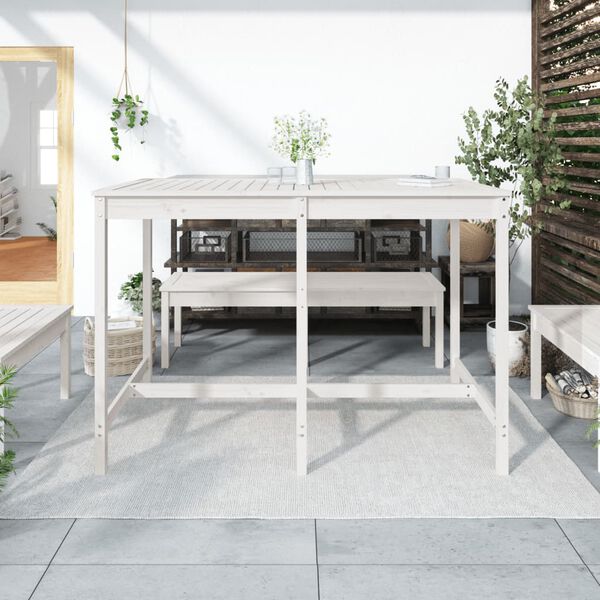 vidaXL Tavolo da Giardino Bianco 159,5x82,5x110 cm Legno Massello Pino