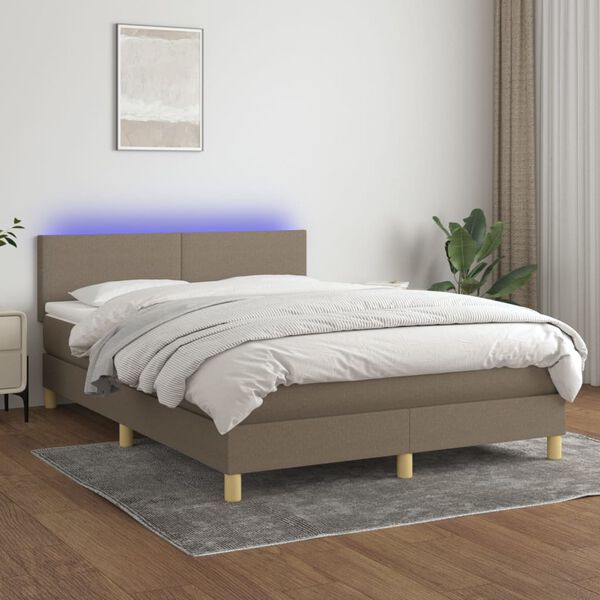 vidaXL Letto a Molle con Materasso e LED Tortora 140x200 cm in Tessuto
