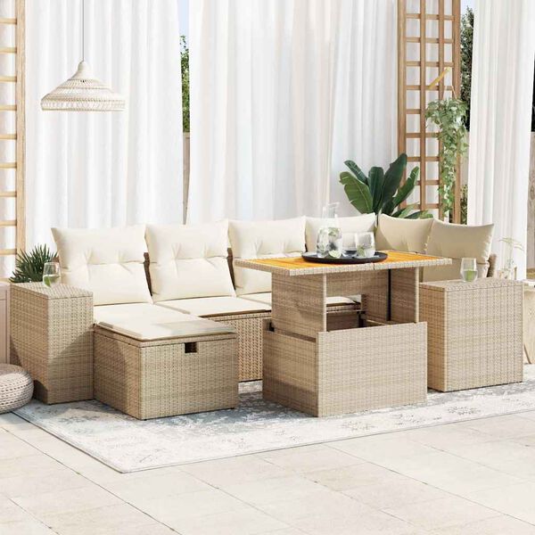 vidaXL Set Divano da Giardino 8 pz con Cuscini Beige Polyrattan Acacia
