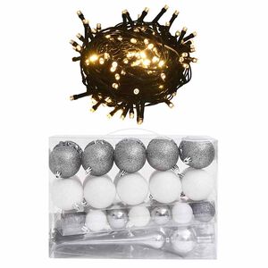 vidaXL Set Natale con 60 Palline Punta e 150 Luci LED Bianco e Grigio