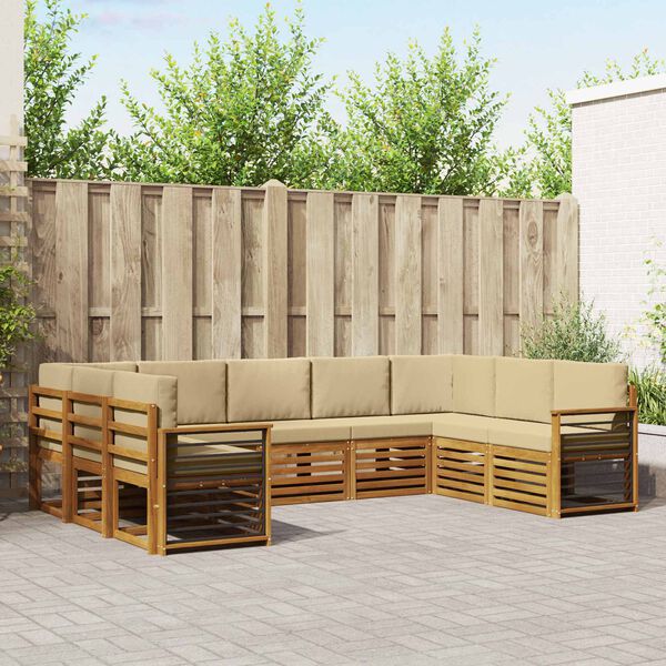 vidaXL Set divani 9 pcs Naturale e Beige Legno di Acacia Massello