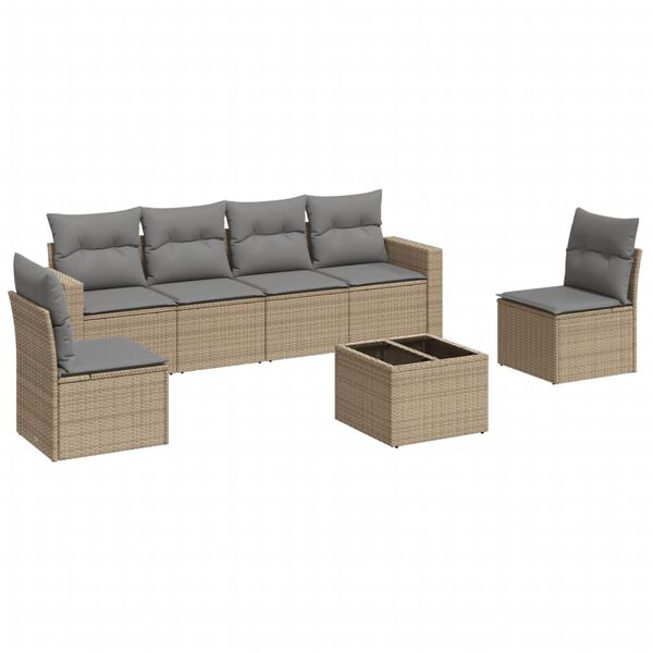 vidaXL Set Divani da Giardino 7 pz con Cuscini Beige in Polyrattan