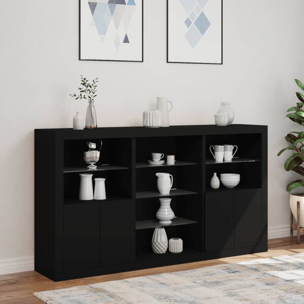 vidaXL Credenza con Luci LED Nera 181,5x37x100 cm