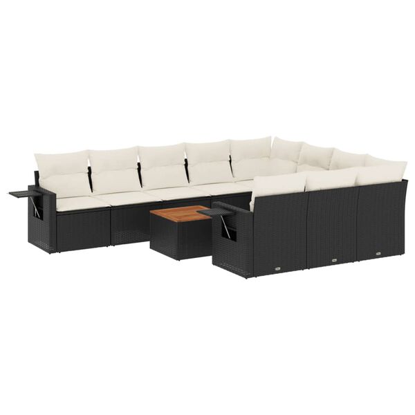 vidaXL Set Divani da Giardino 11 pz con Cuscini in Polyrattan Nero