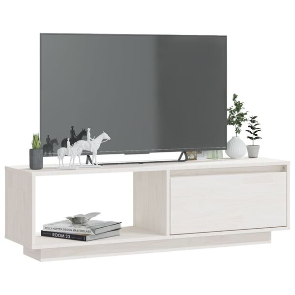 vidaXL Mobile Porta TV Bianco 110x30x33,5 cm in Legno Massello di Pino