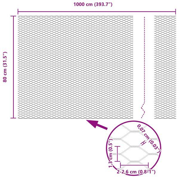 vidaXL Recinzione Esagonale Verde 0.8 x 10 m Acciaio