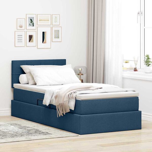 vidaXL Letto con contenitore e materasso con materasso Blu 90 x 200 cm