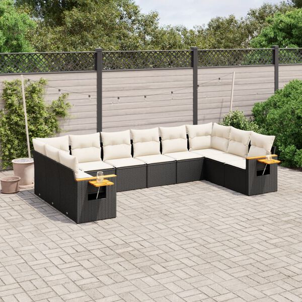 vidaXL Set Divani da Giardino 10pz con Cuscini in Polyrattan Nero