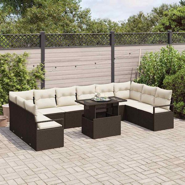 vidaXL Set Divano da Giardino 11 pcs Marrone e Crema polyrattan