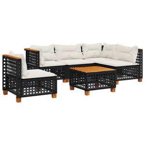 vidaXL Set Divano da Giardino 6 pz con Cuscini Nero in Polyrattan