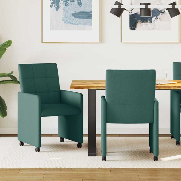 vidaXL Sedie da Pranzo con Ruote 2 pcs Verde scuro 58 x 65 x 94 cm