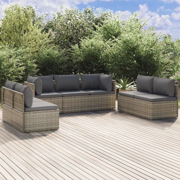 vidaXL Set Divani da Giardino 7 pz con Cuscini in Polyrattan Grigio
