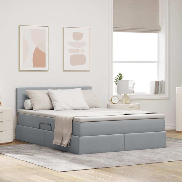 vidaXL Letto con contenitore e LED Grigio chiaro 140 x 190 cm
