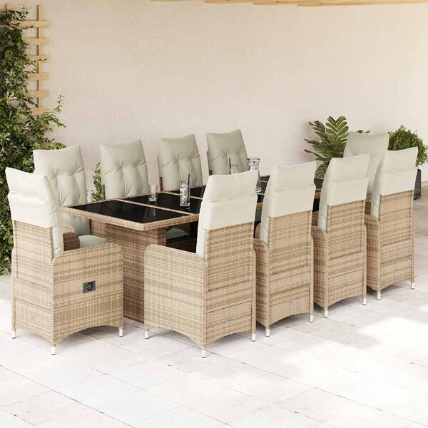 vidaXL Set Bistr&ograve; da Giardino 11 pz con Cuscini in Polyrattan Beige