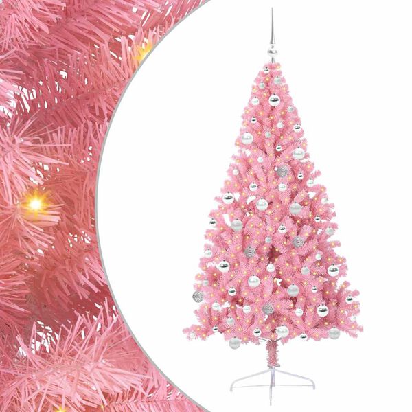 vidaXL Albero di Natale artificiale con luci integrate Rosa 180 cm PVC