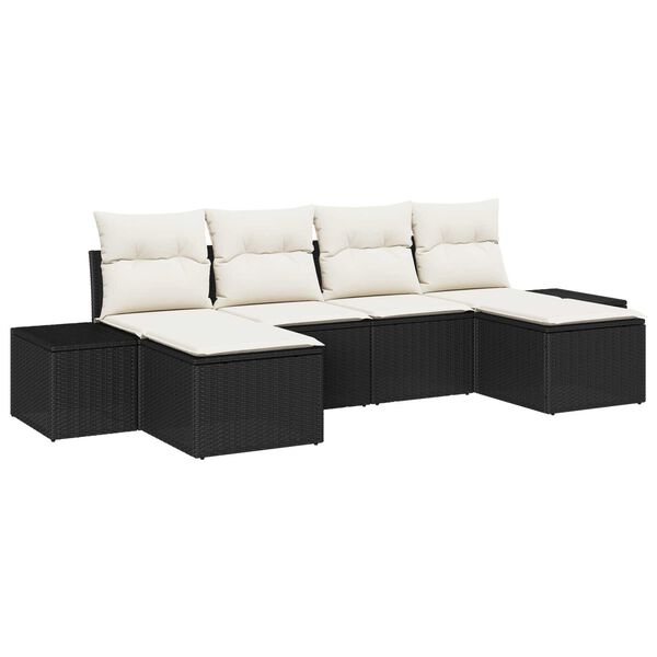vidaXL Set Divano da Giardino con cuscino 6 pcs Nero polyrattan