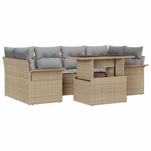 vidaXL Set Divano da Giardino con cuscino 7 pcs Beige Poly Rattan