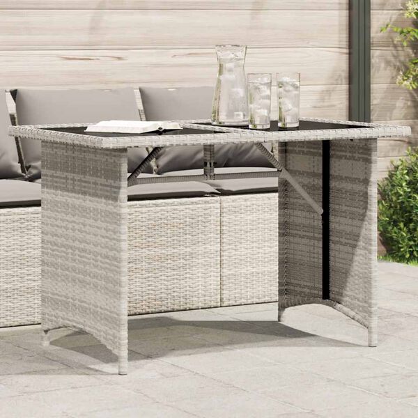 vidaXL Tavolo Giardino Piano Vetro Grigio Chiaro 110x68x70 Polyrattan
