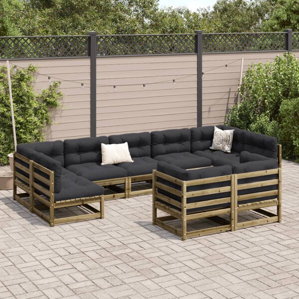 vidaXL Set Divani da Giardino 9pz con Cuscini Legno Impregnato di Pino