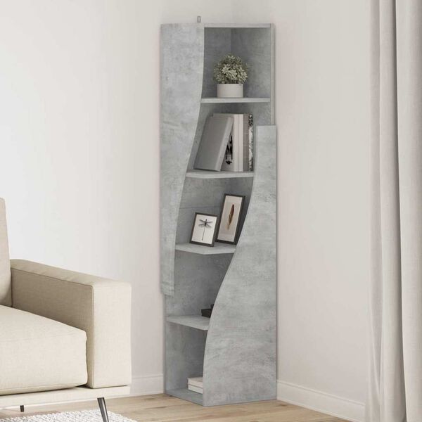 vidaXL Mobile angolare Grigio cemento 32x32x140cm Legno multistrato
