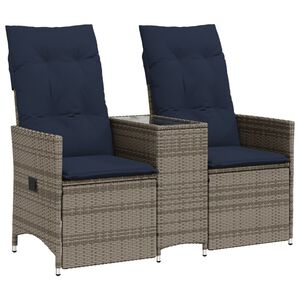 vidaXL Divano da giardino reclinabile a 2 posti con tavolo grigio in polyrattan