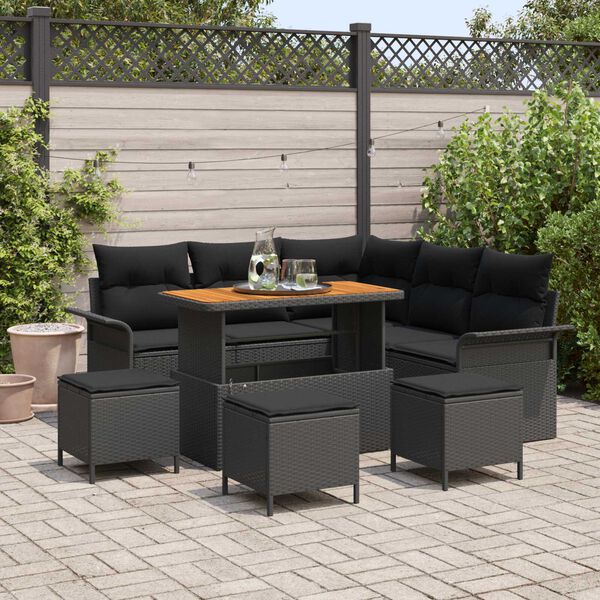 vidaXL Set Divano da Giardino con cuscino 9 pcs Nero polyrattan