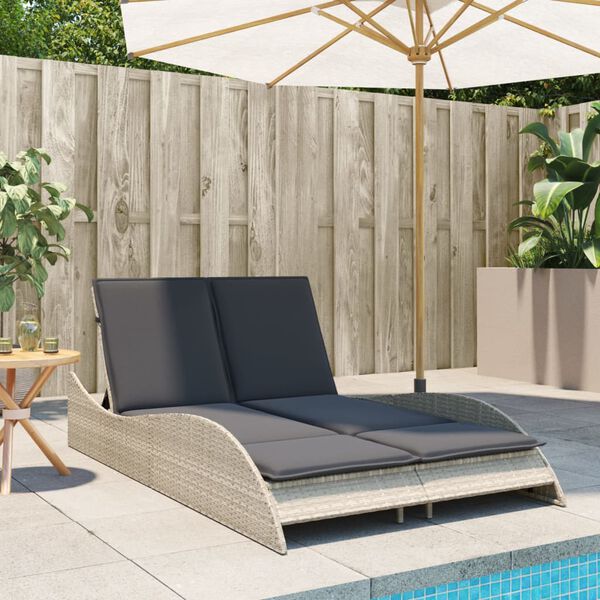 vidaXL Lettino con Cuscini Grigio Chiaro 114x205x73 cm in Polyrattan