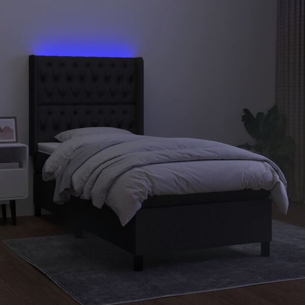 vidaXL Letto a Molle con Materasso e LED Nero 90x190 cm in Tessuto