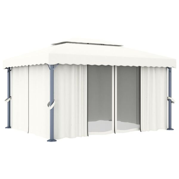 vidaXL Gazebo con Tende 4x3 cm Bianco Crema Alluminio