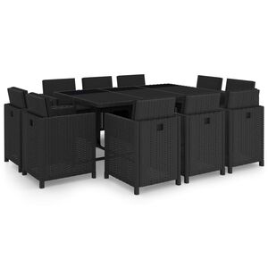 vidaXL Set da Pranzo da Giardino 11 pz con Cuscini in Polyrattan Nero